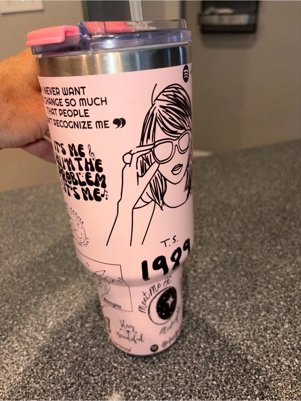 Taylor Swift Pink Insulated Travel Mug with Straw